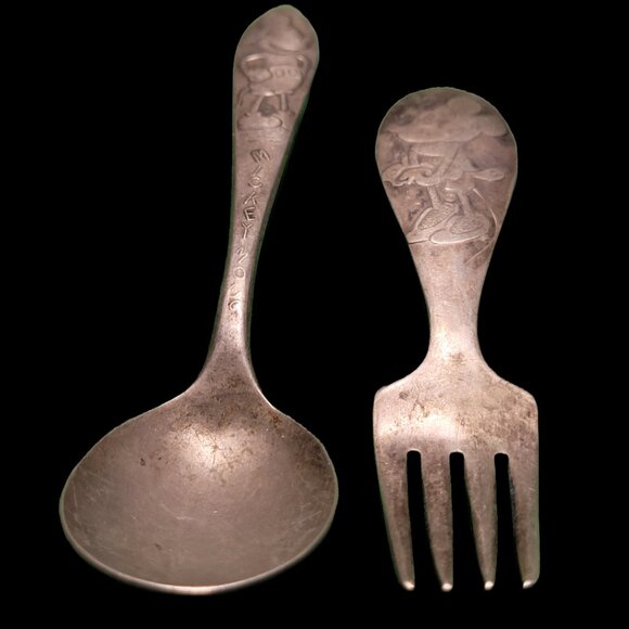 Vintage Pre-1939 Disney Silver-plated Mickey Mouse Spoon and Minnie Mouse Fork - Picture 3 of 6